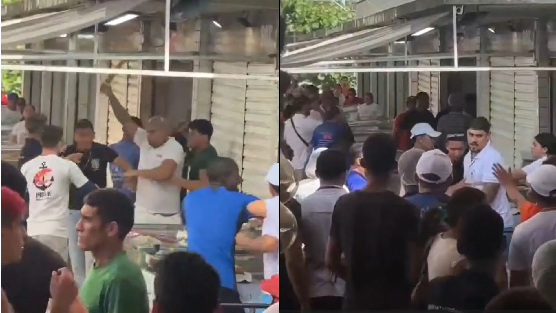 montagem de fotos mostra briga generalizada entre permissionários no Mercado dos Peixes, em Fortaleza.