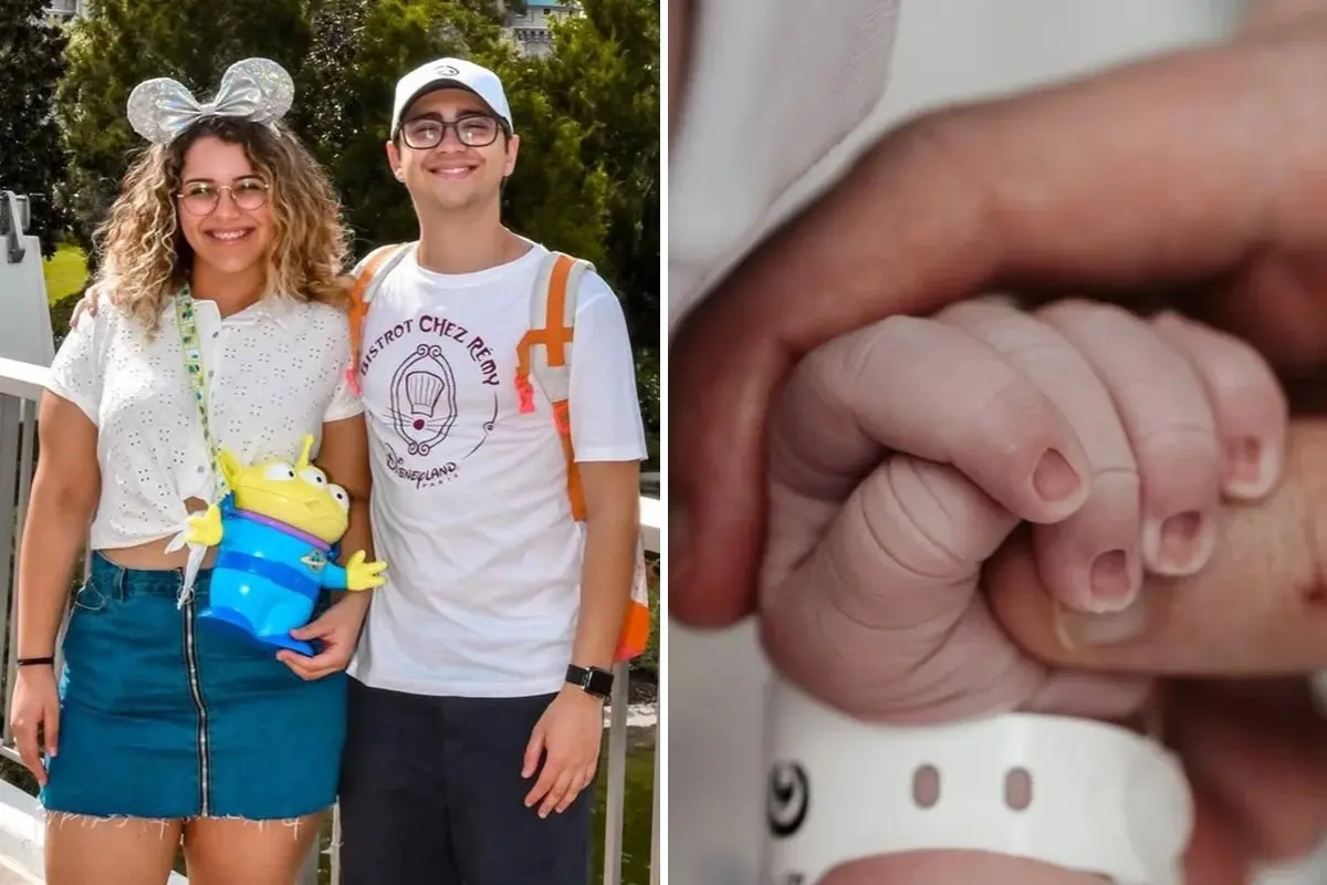 Imagem do casal Alan Ferreira (Alanzoka) e Maethe Lima que anunciou o nascimento do primeiro filho deles, após gravidez secreta.
