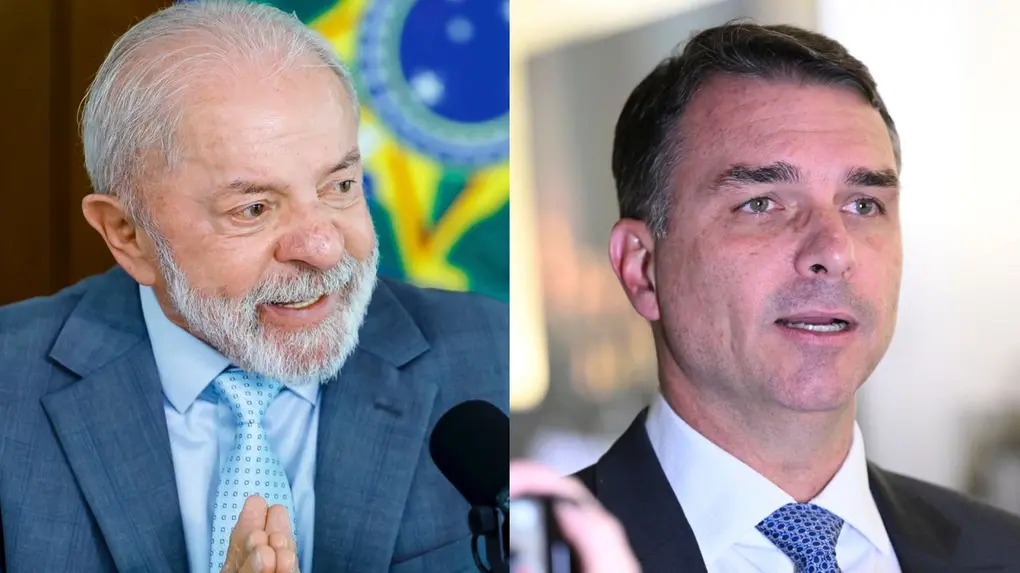 Fotomontagem de Lula e Flávio Bolsonaro.