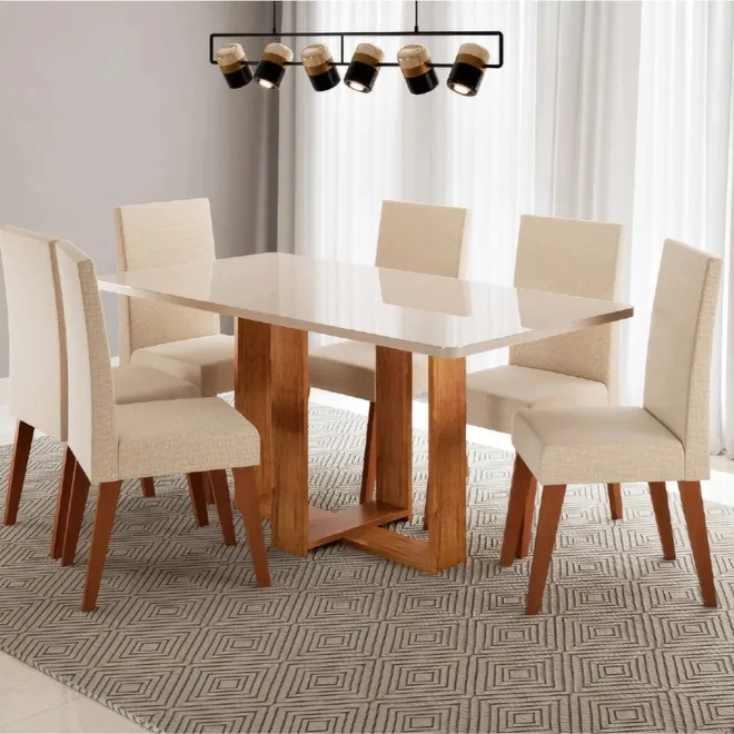 Kit Mesa Viero Florida - 6 cadeiras, tampo de vidro 100% mdf