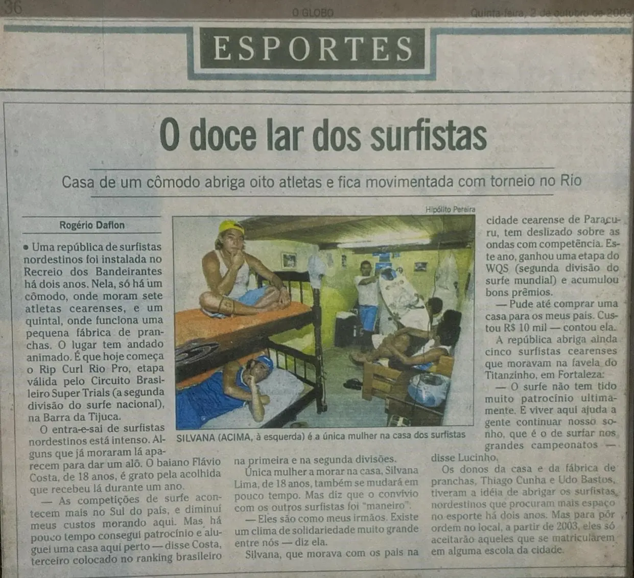 Matéria jornalística mostrando onde Silvana Lima morava no Rio de Janeiro.