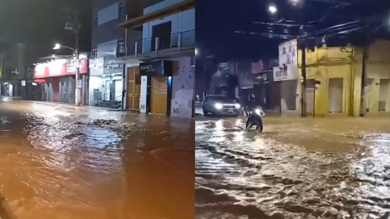 No Crato, a Rua Tristão Gonçalves foi uma das atingidas pelas fortes chuvas.
