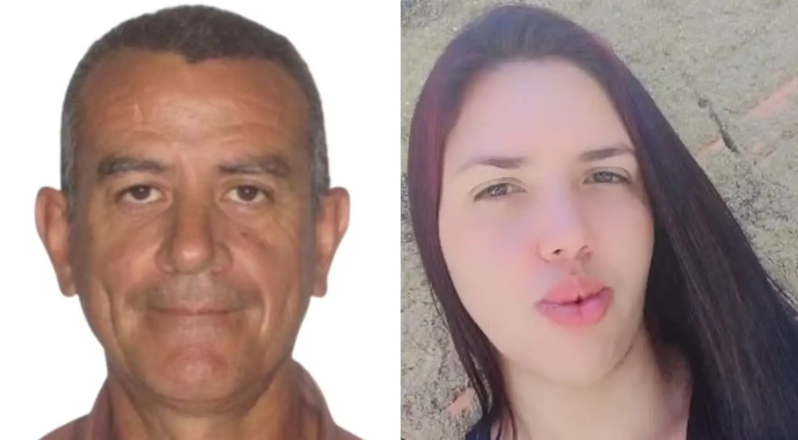 Montagem de fotos mostra o suspeito à esquerda e a vítima à direita.