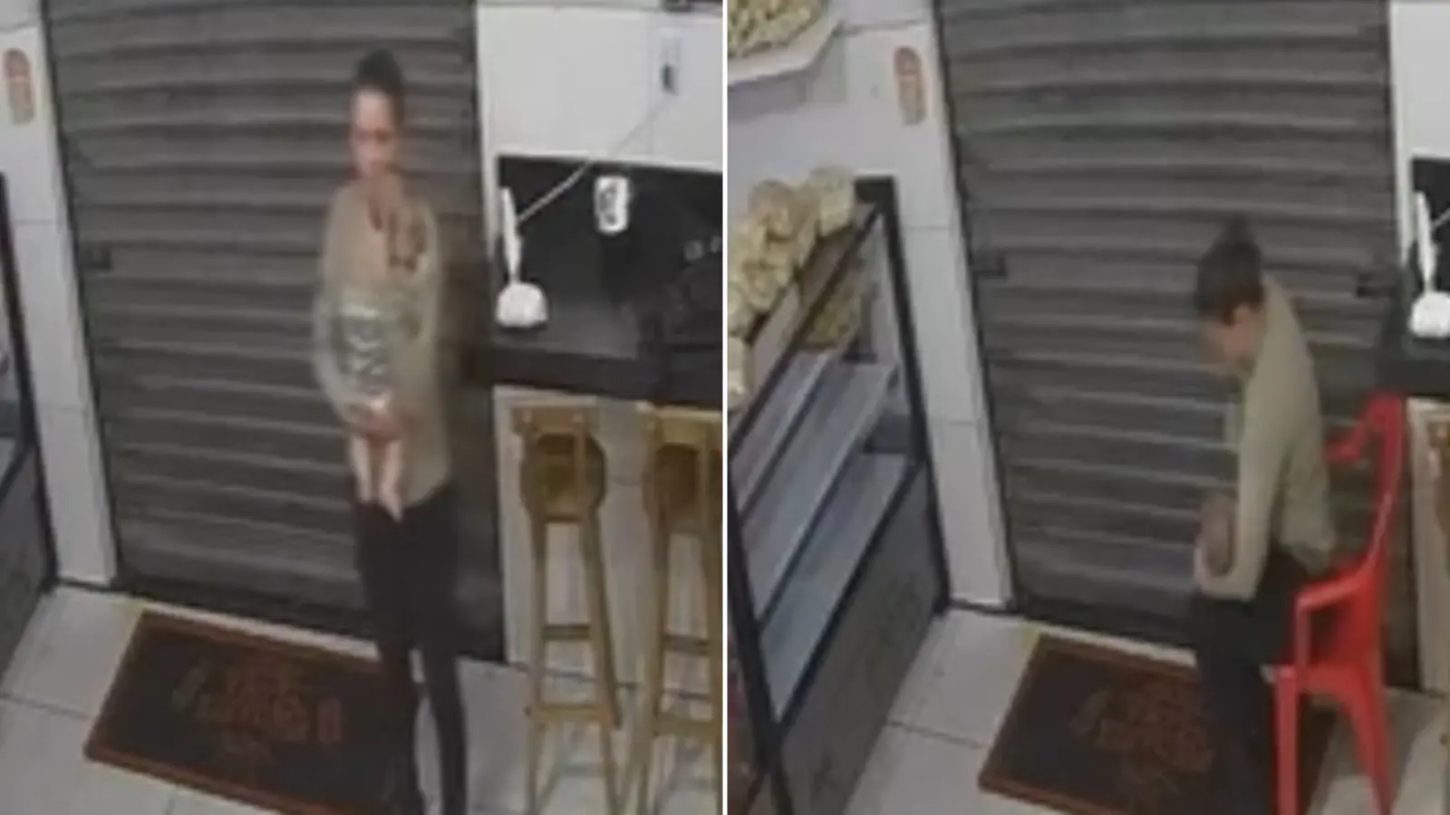 Montagem de fotos mostra agente de trânsito segurando bebê no colo e em seguida amamentando.