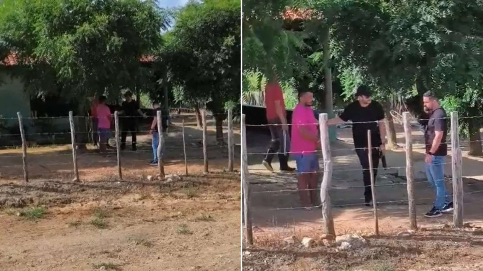 Montagem de duas fotos mostra momento da prisão do homem em uma zona rural de Quixeramobim.
