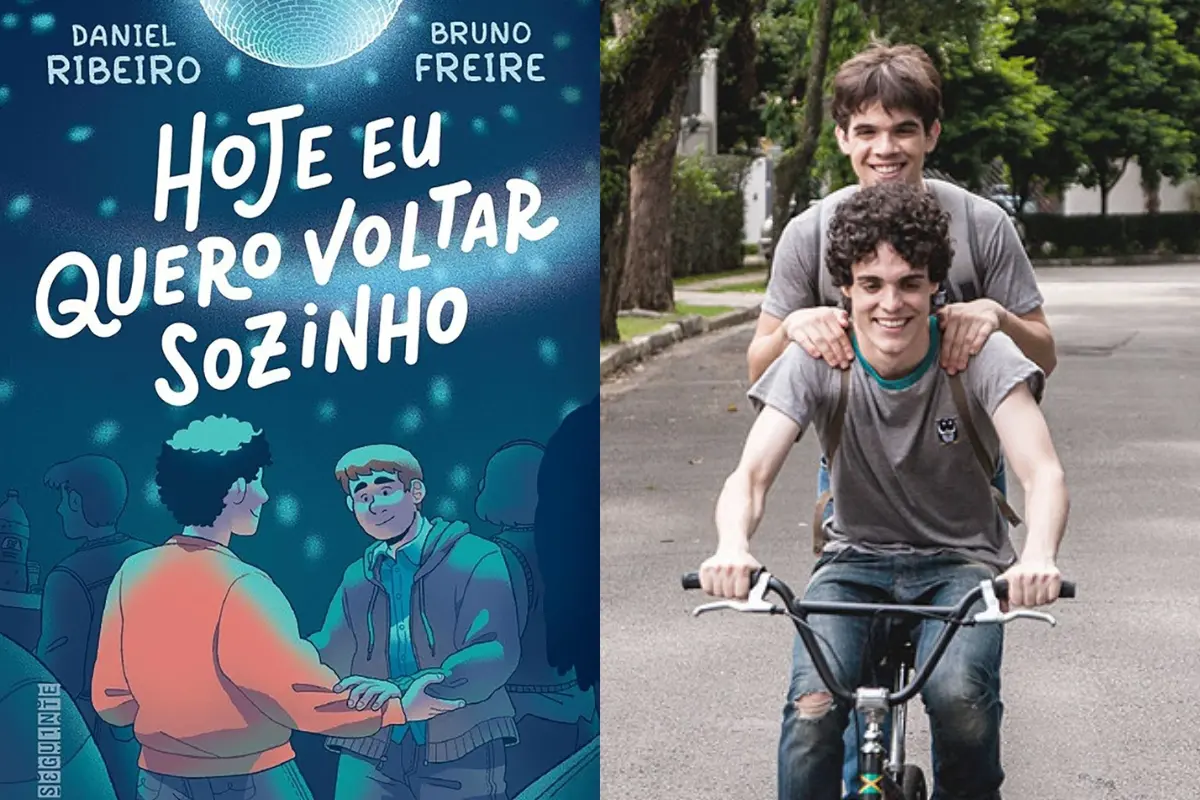 Imagem de capa do quadrinho Hoje eu quero voltar sozinho ao lado de um frame do filme de mesmo nome.