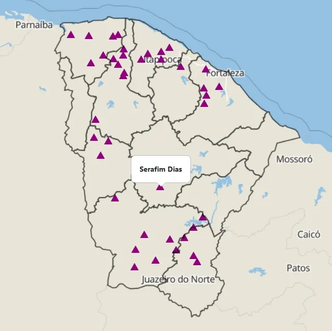 Localização do açude Serafim Dias no mapa hidrológico do Ceará.