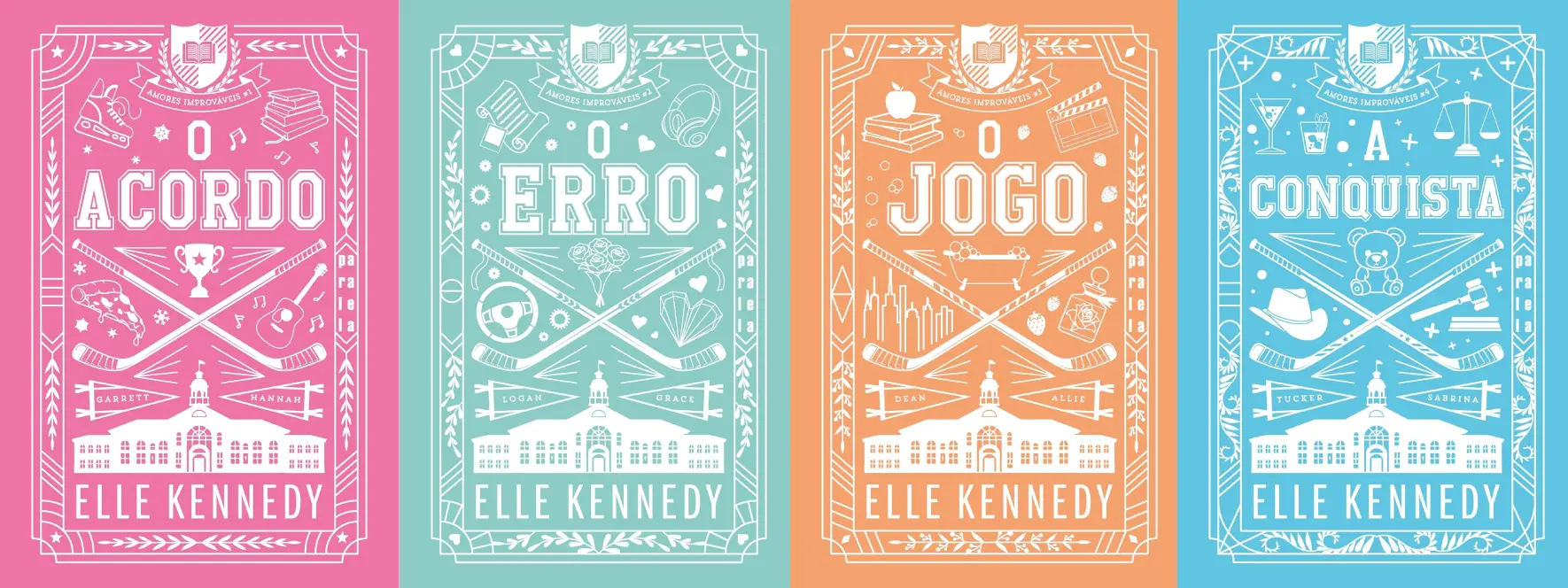 Imagem de capa dos livros de Off Campus para matéria sobre a série amores improváveis.