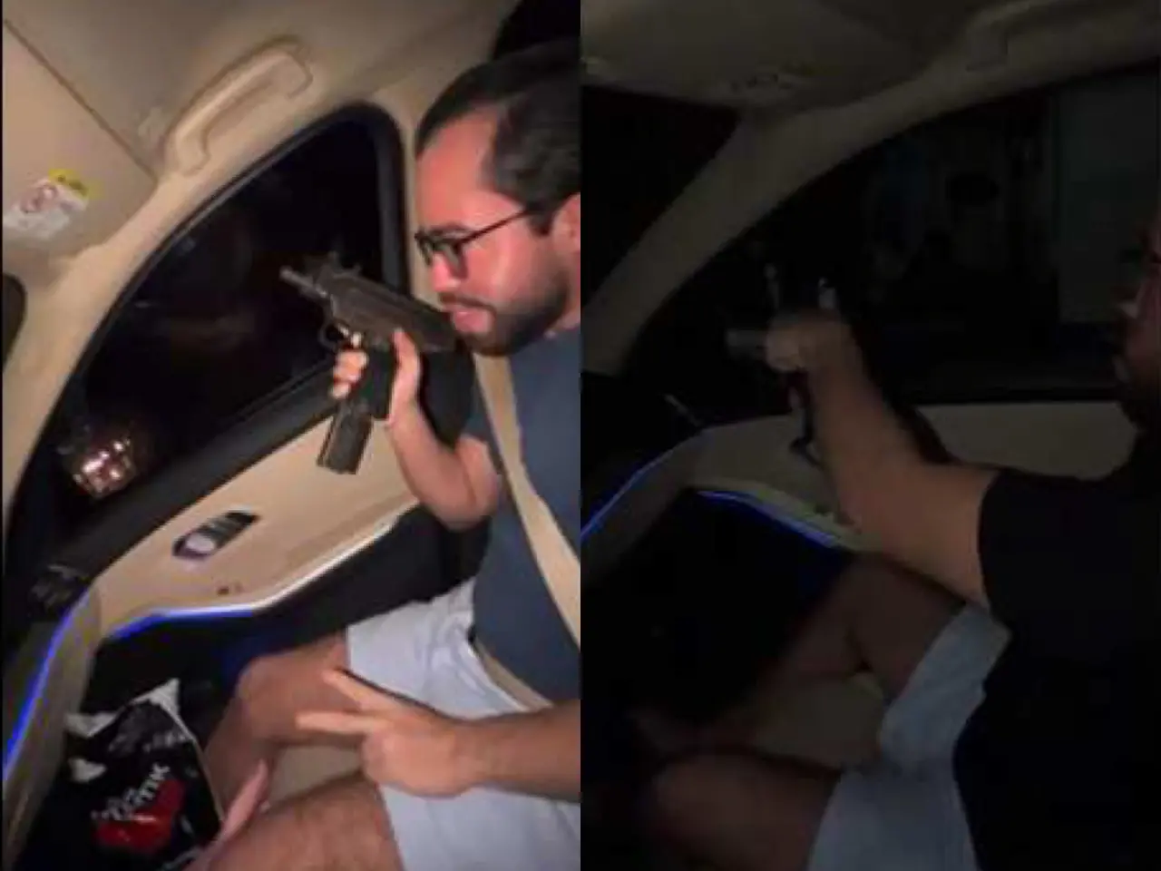 Montagem de fotos em que suspeito de apologia ao CV mostra submetralhadora e atira em via pública.