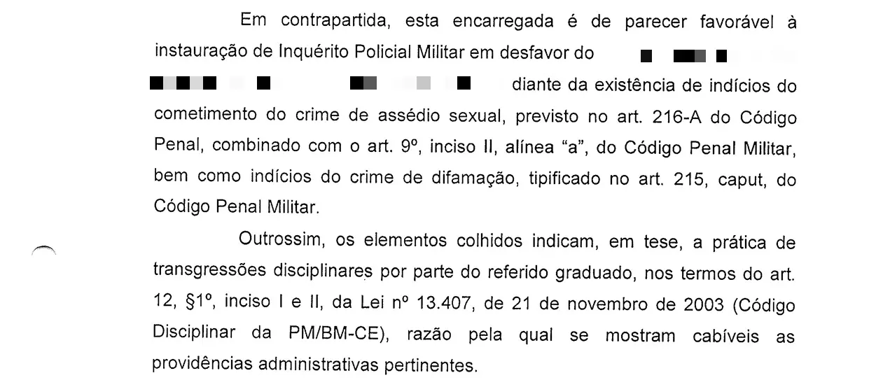 Conclusão da encarregada do relatório de investigação.