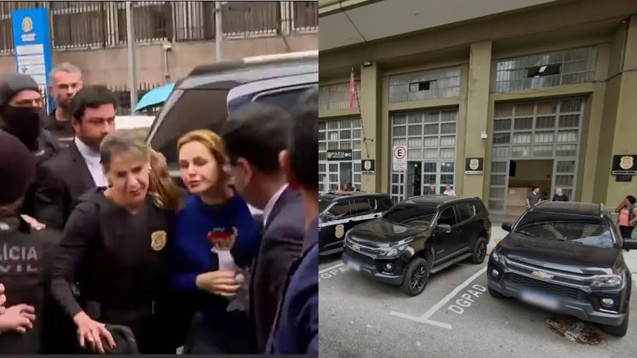 A influenciadora desembarcou no Palácio da Polícia por volta das 9h27.