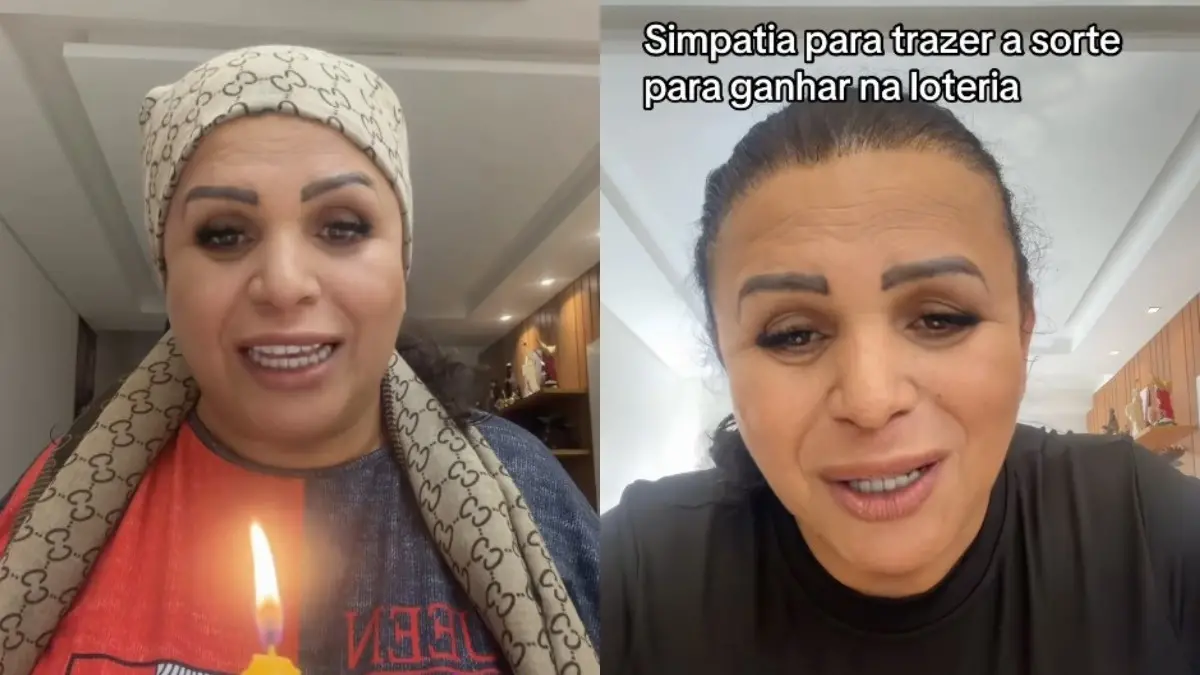 Montagem de fotos que mostra mãe de santo que foi alvo de golpe com seu nome e foto.