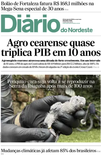 Capa da Edição do dia do jornal Diário do Nordeste