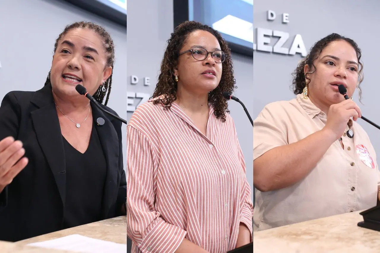 Foto montagem das vereadoras de Fortaleza Adriana Almeida, Adriana Gerônimo e Mari Lacerda.
