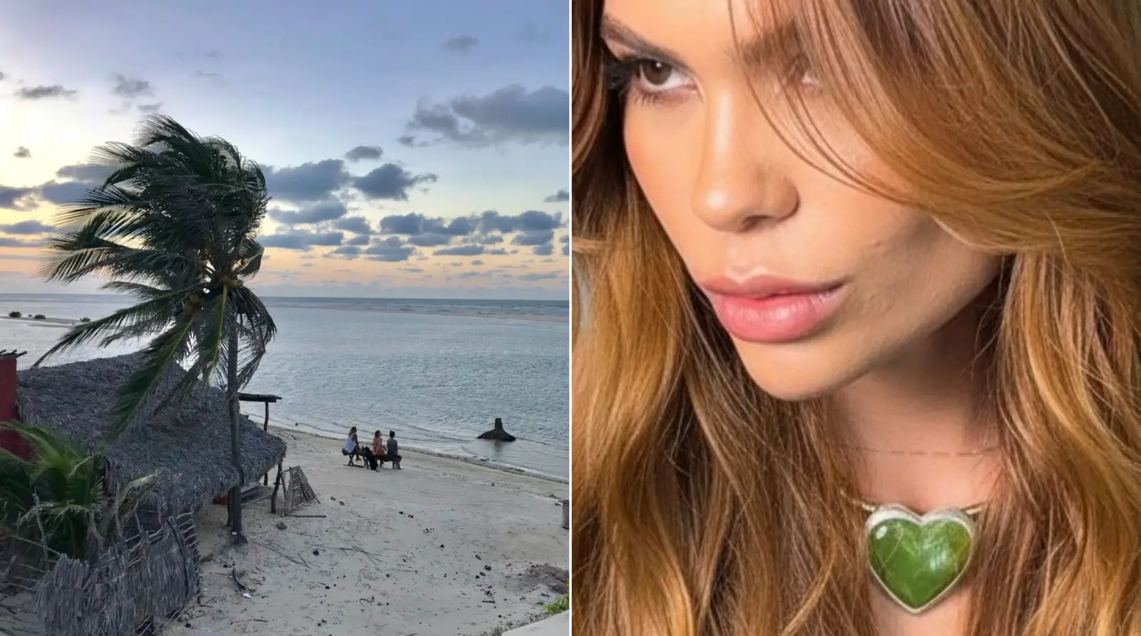 Montagem de fotos mostra, à esquerda, a Praia de Tatajuba, e, à direita, a vítima.