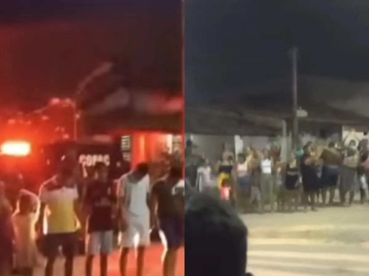 Fotos que mostram pessoas em círculos fazendo oração na comunidade do Gerea, em Fortaleza.