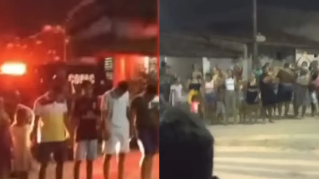 Fotos que mostram pessoas em círculos fazendo oração na comunidade do Gerea, em Fortaleza.