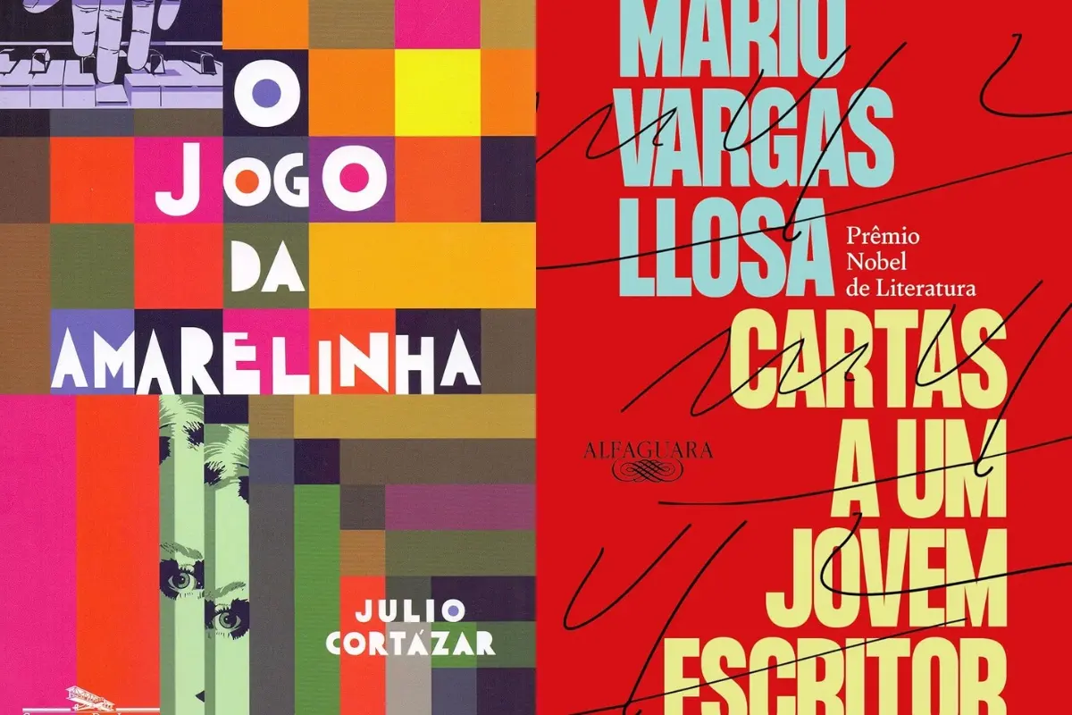 Imagem de capa do livro O Jogo da Amarelinha, de Julio Cortázar e Mario Vargas Llosa, sobre o boom latino-americano.