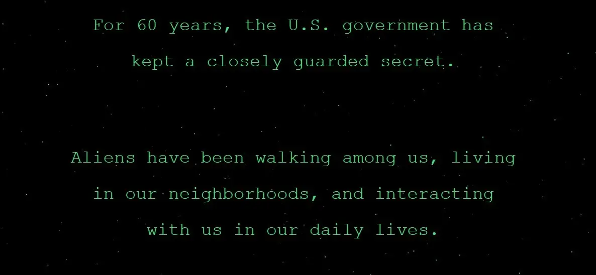 Mensagem do governo Trump com fundo preto e letra verde.