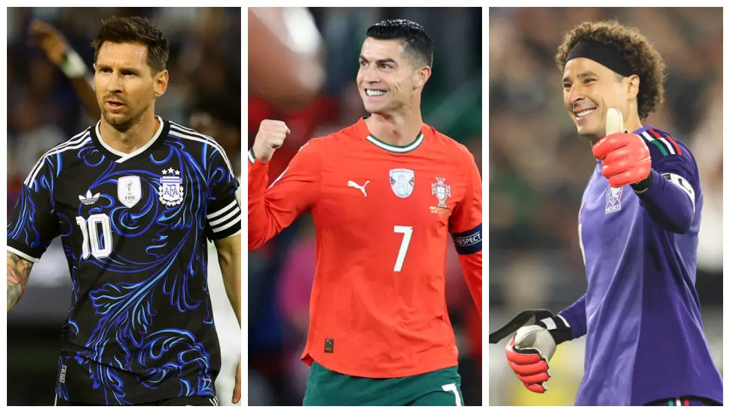 Montagem com fotos de Messi, Cristiano Ronaldo e Ochoa