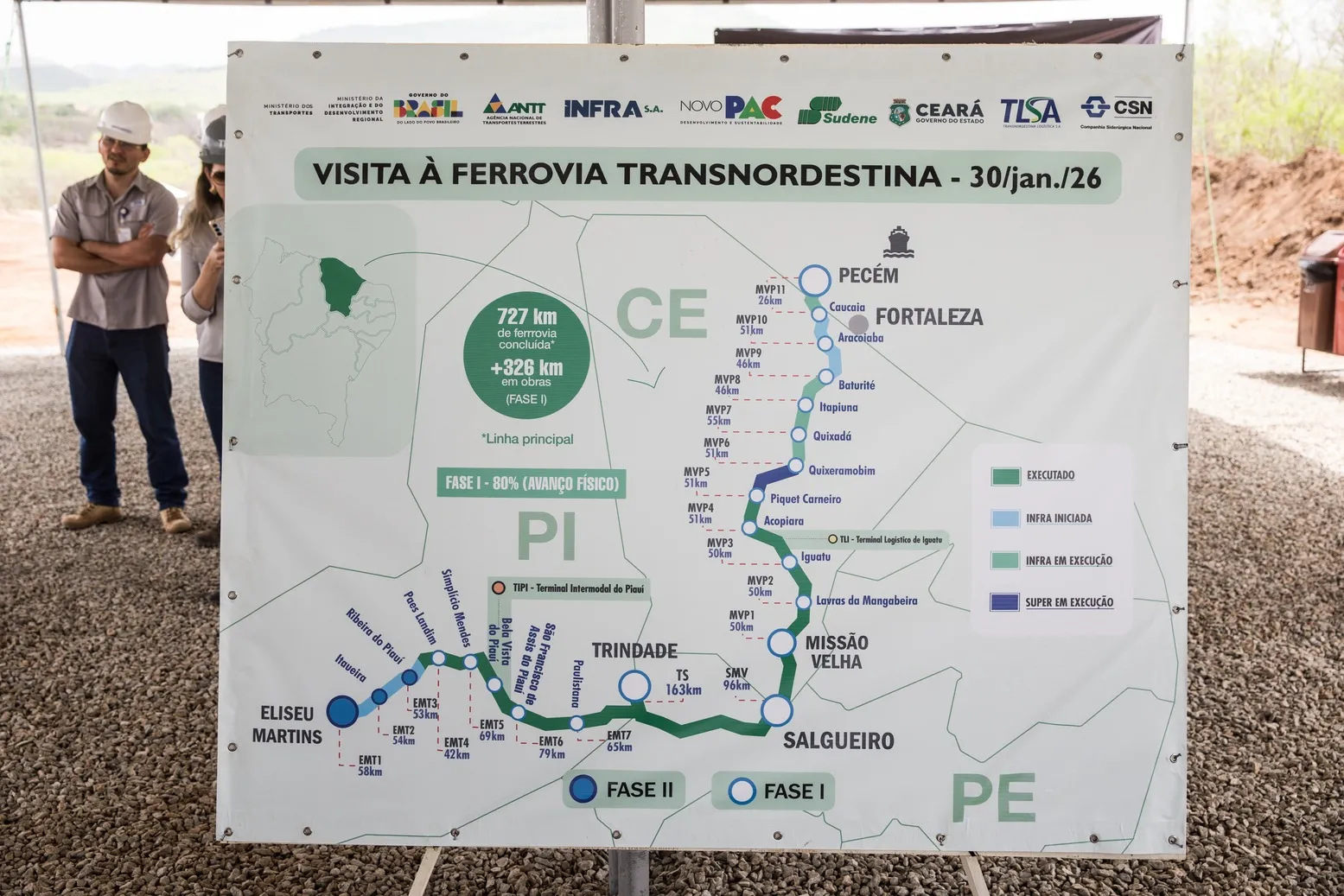 Cronograma atualizado de obras da Ferrovia Transnordestina, de janeiro de 2026, mantém-se com todos os lotes em obras.