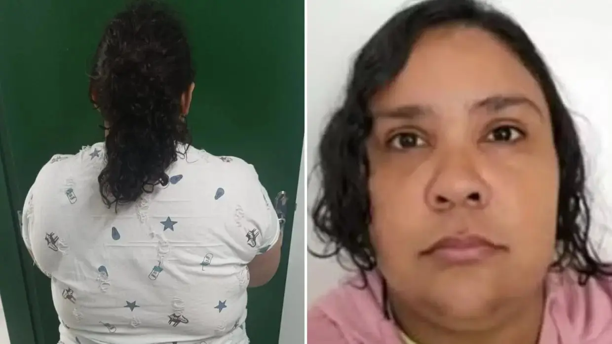 Montagem de duas fotos mostra, à esquerda, Amanda Maria de costas, de cabelo preso em um rabo de cavalo. À direita, uma foto de frente, em que ela aparece séria.