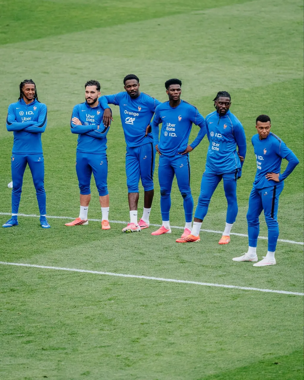 Jogadores franceses perfiladas em uma sessão de treino