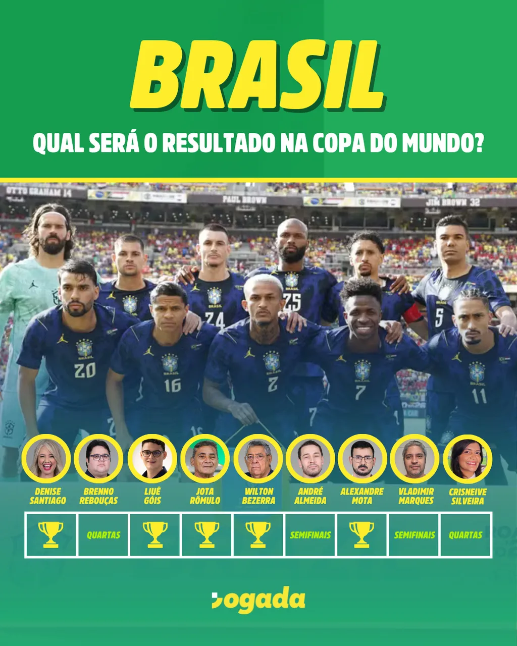 Palpites dos Especialistas do Jogada sobre até onde vai a Seleção Brasileira na Copa