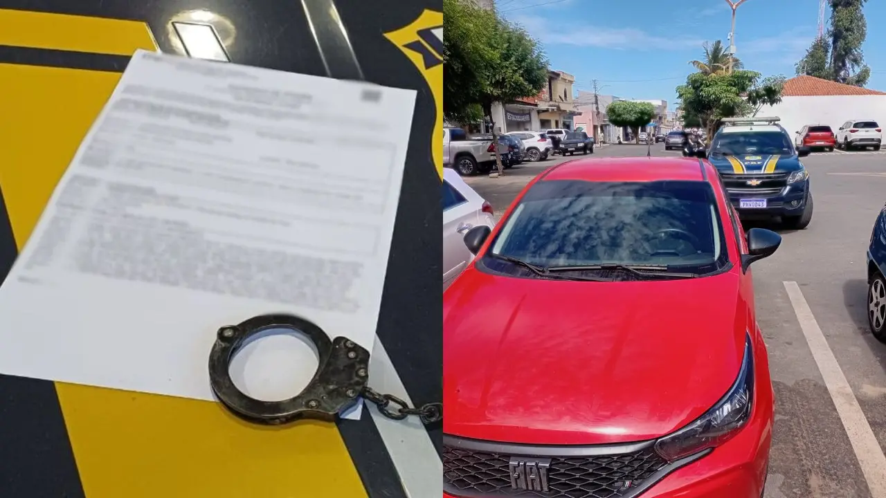 Veículo interceptado pela polícia para cumprimento de mandando de prisão.