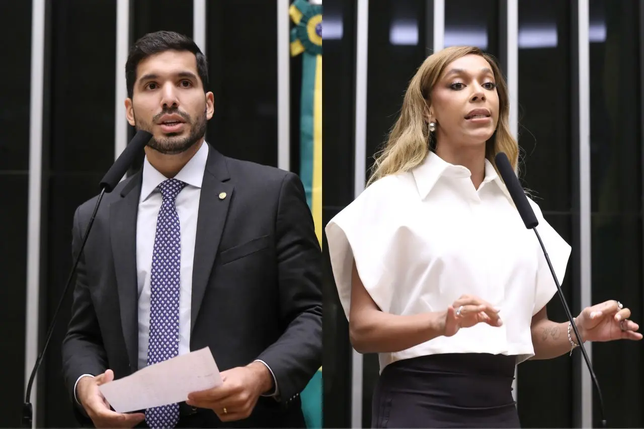 Fotomontagem do deputado André Fernandes e da deputada Erika Hilton.