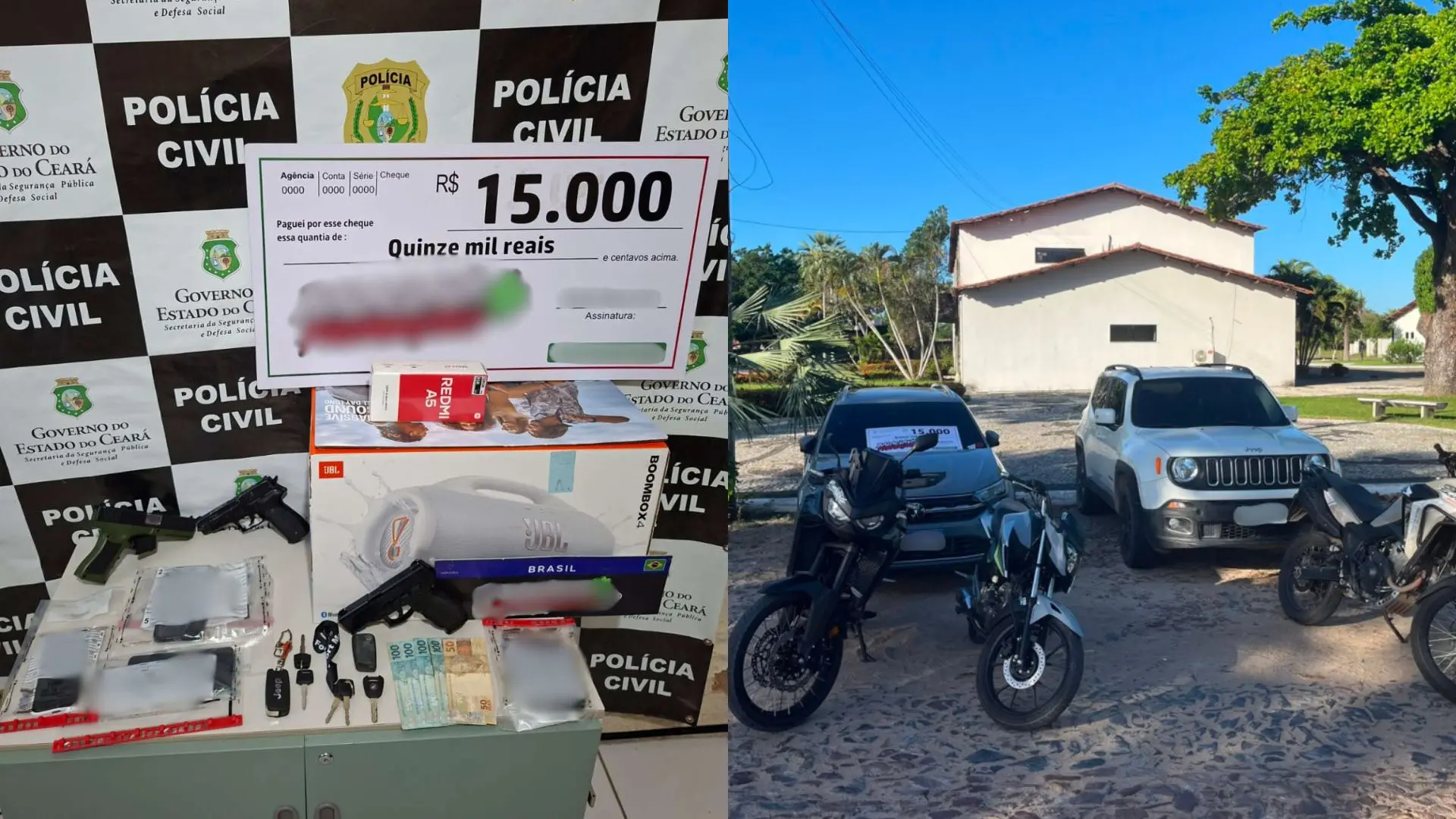 Foto de apreensões em operação onde influenciadores foram presos em operação contra rifas ilegais no Ceará.