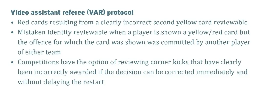 Novo protocolo da Fifa para revisão do VAR em função de cartões mal aplicados