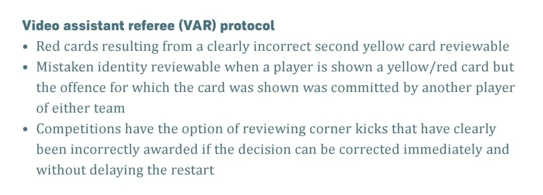 Novo protocolo da Fifa para revisão do VAR em função de cartões mal aplicados
