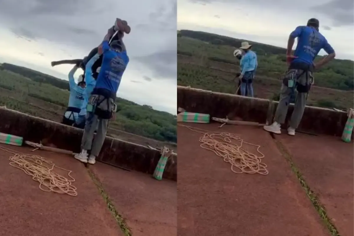 Imagem de jovem que foi lançada sem corda em rope jump de ponte, em Limeira, em São Paulo.