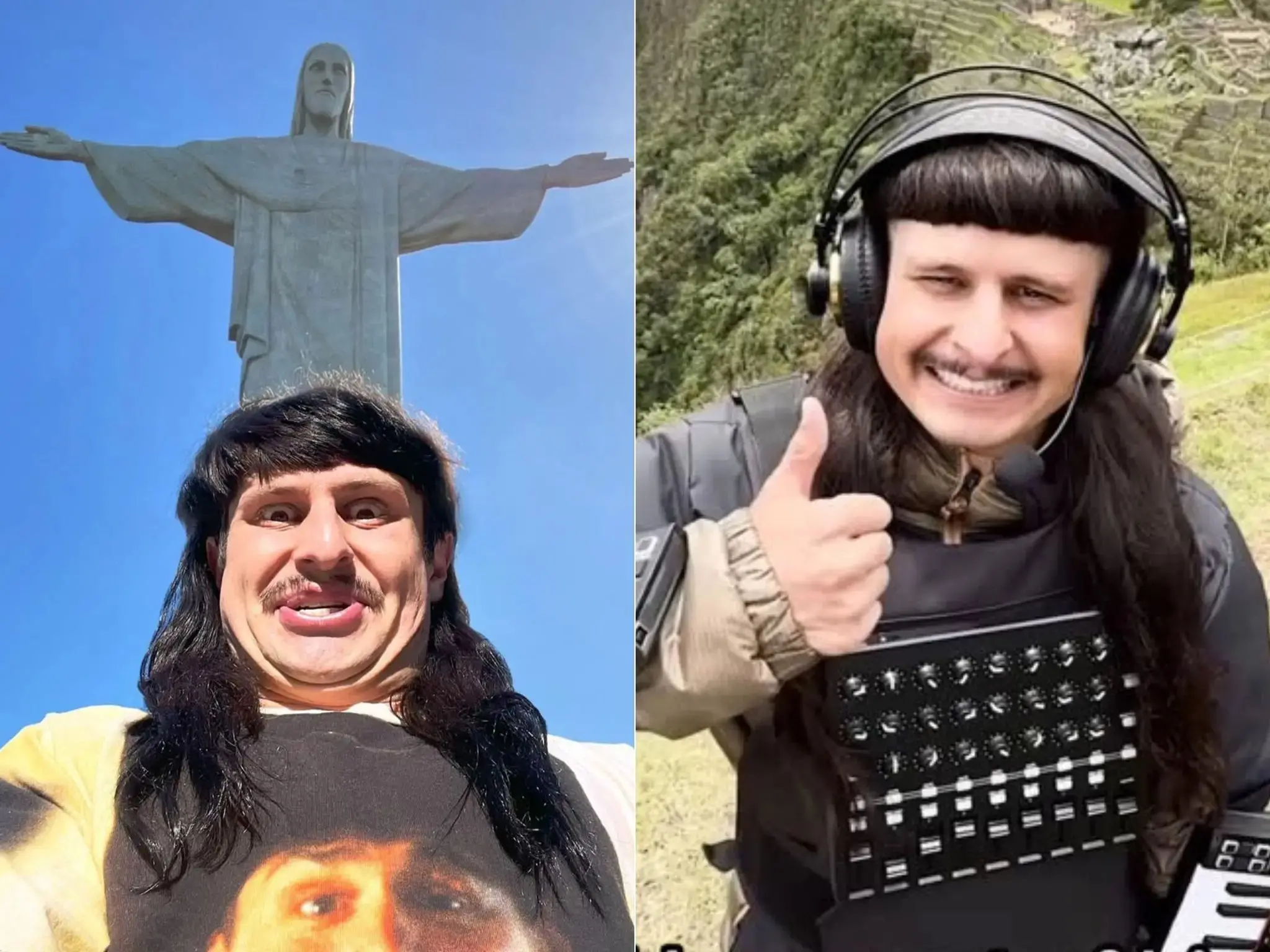 Cantor Oliver Tree em fotos no Rio de Janeiro, no Brasil, antes de helicópteros colidirem e cairem.