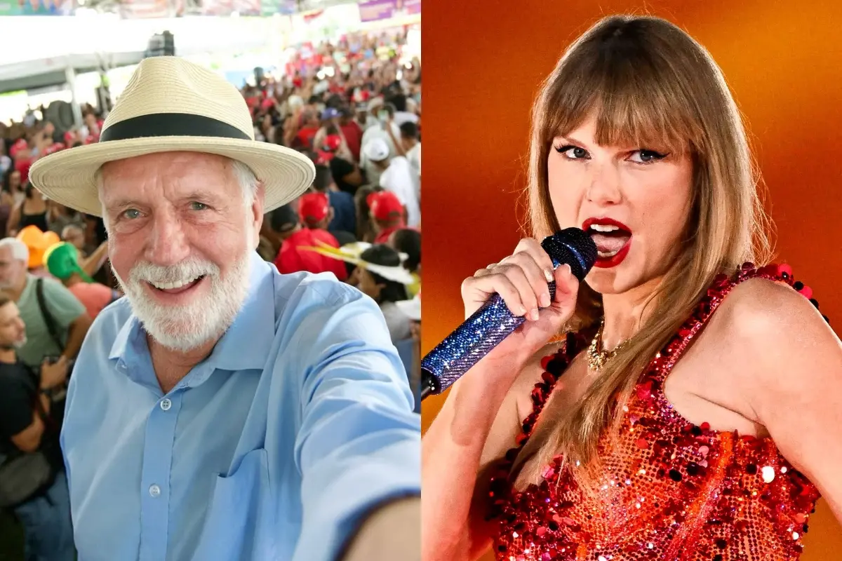 Imagem de Jaques Wagner e da cantora Taylor Swift para ilustrar matéria sobre linha que conecta essas duas figuras.