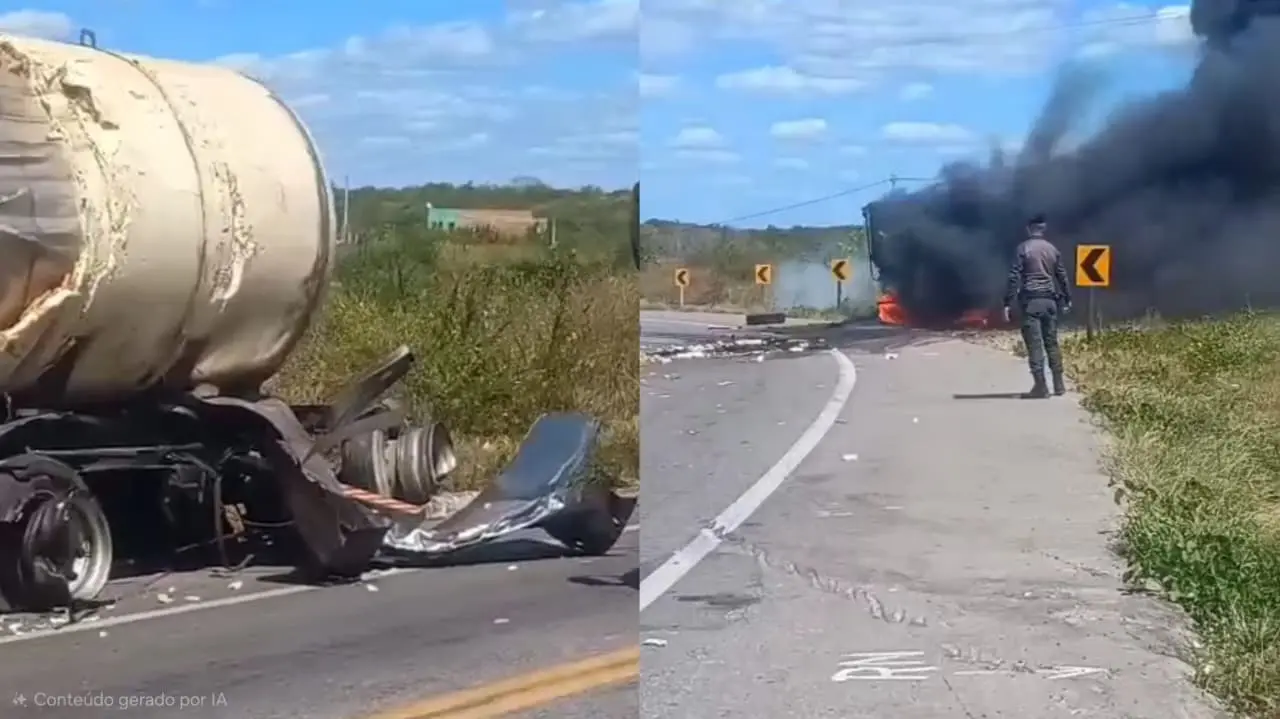 Imagem da notícia Caminhoneiro morre em acidente entre dois caminhões na BR-222, em Forquilha, no Ceará