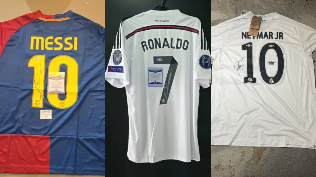 Imagem da notícia Camisas autografadas por Messi, Cristiano Ronaldo e Neymar vão a leilão em evento do Fortaleza