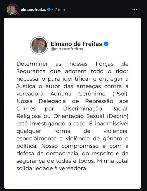 A informação foi divulgada nesta terça-feira (14) pelo governador Elmano de Freitas (PT).