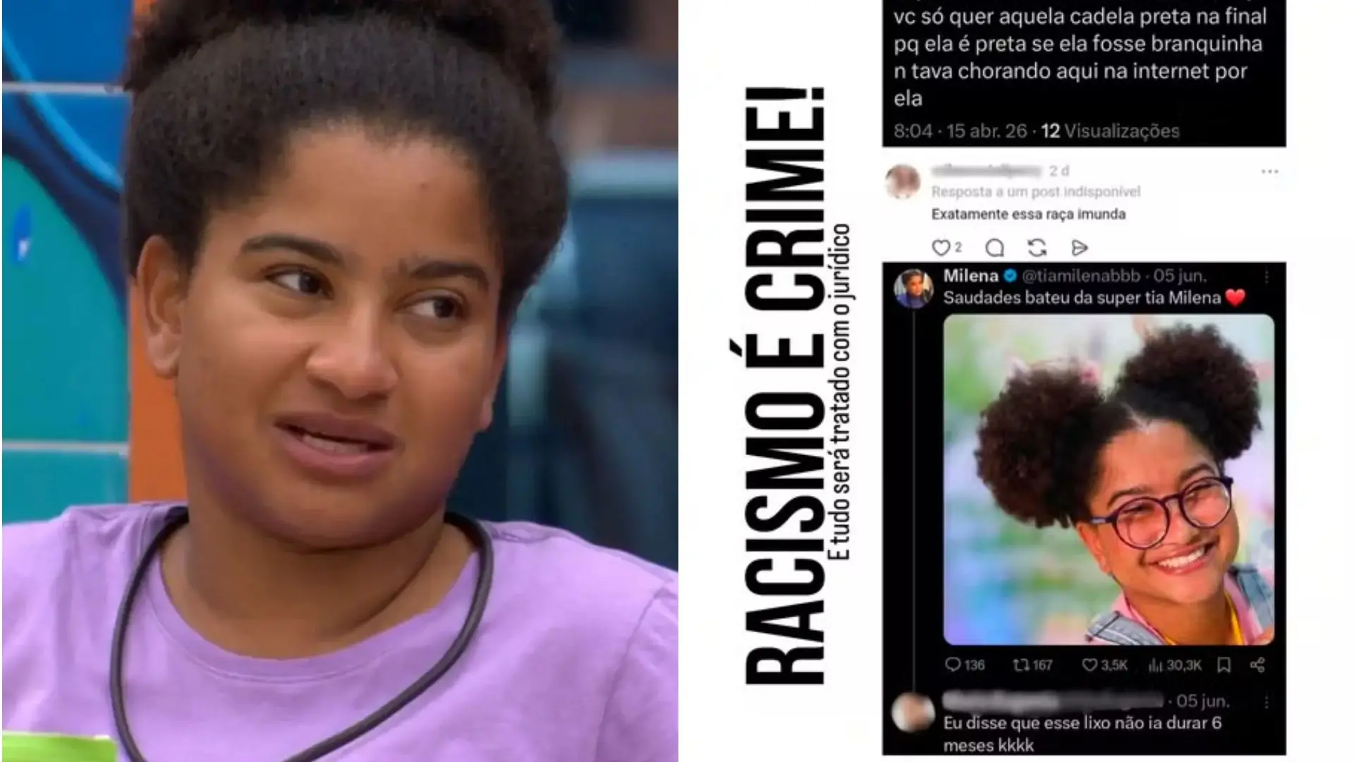 Imagem da notícia Ex-BBB Milena denuncia mensagens racistas nas redes sociais