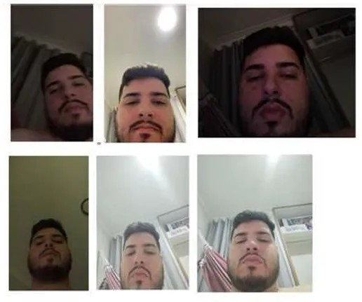 Selfies do suspeito capturadas por sistemas de segurança digital de diferentes instituições financeiras.