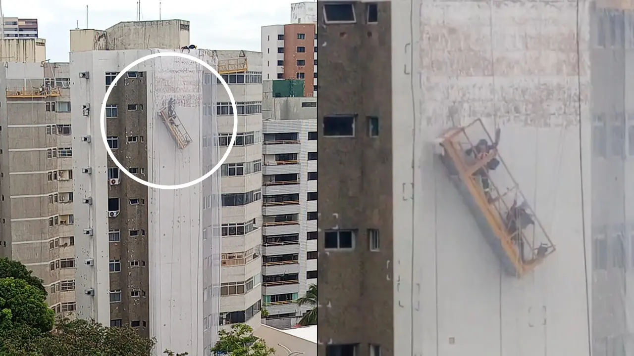 Imagem da notícia Vídeo: Operários ficam pendurados em plataforma de prédio no bairro Aldeota