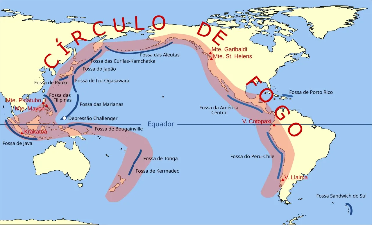 O Círculo de Fogo do Pacífico é uma região que concentra diversos países.