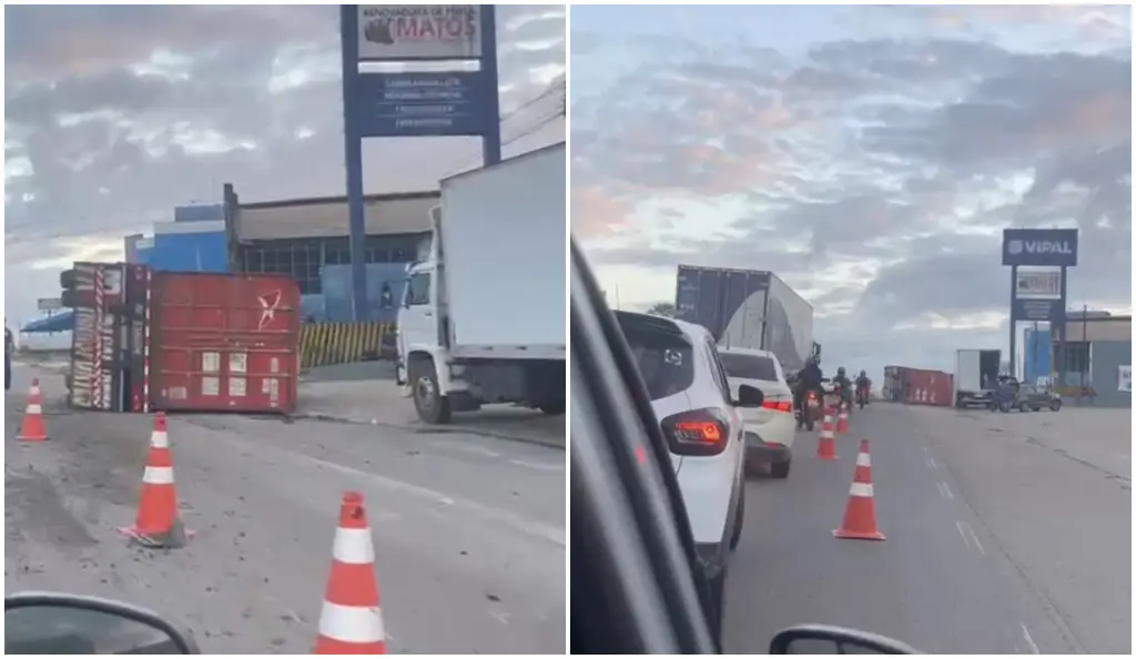 Imagem da notícia Trecho da BR-116 segue interditado horas após tombamento de veículo