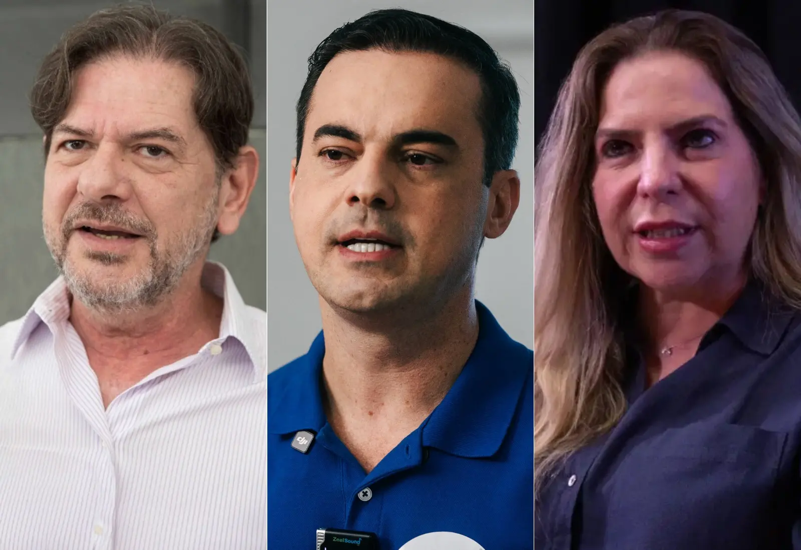 Colagem de fotos com Cid Gomes, Capitão Wagner e Luizianne Lins. Os três mais à frente na disputa pelo Senado.