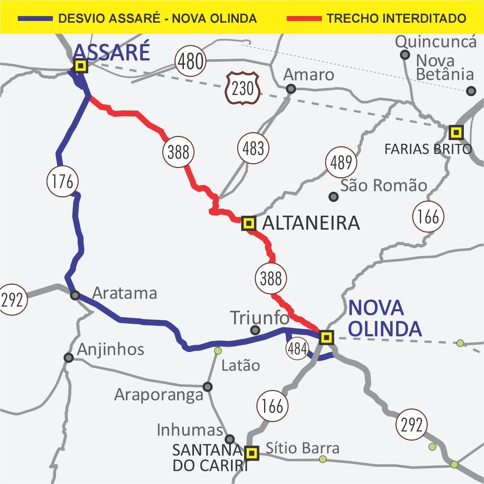 O tráfego será desviado pela rodovia CE-176, em Assaré.