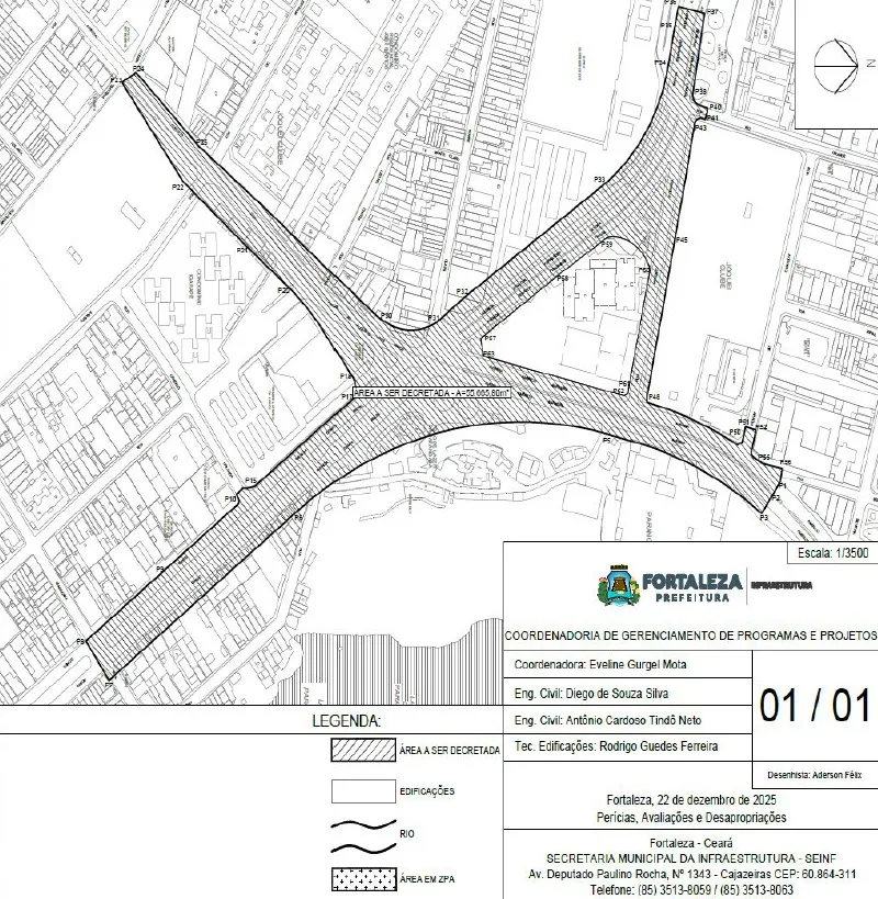 Planta baixa disponível no Diário Oficial do município com panorama de onde o viaduto será construído.