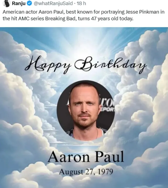 Publicação de aniversário de Aaron Paul.