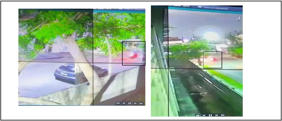 Ås 22:08:20, os homens foram captados pelas câmeras do estabelecimento de ensino localizado nos cruzamentos da Rua 105 com a Av. Contorno Oeste, a bordo de duas motocicletas e trafegando em direção à Av. Contorno Sul, já em rota de fuga.