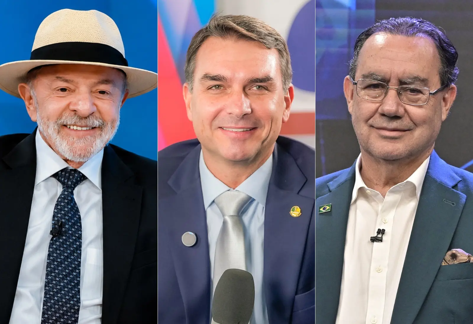 Colagem de fotos de Lula, Flávio Bolsonaro e Augusto Cury lado a lado.